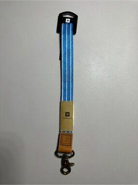 Thread Blue Stripe Lanyard with Leather Accent